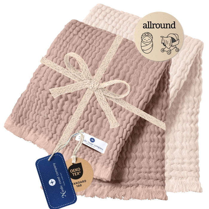 Geschenk Set Musselindecken 4 in 1 Altrosa/Puder