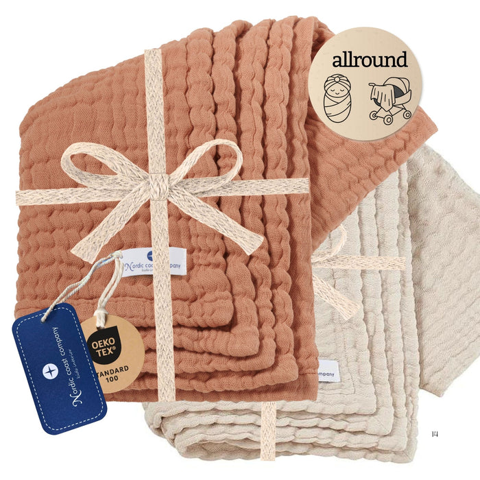 Geschenkset Musselindecke Karamell/Natur