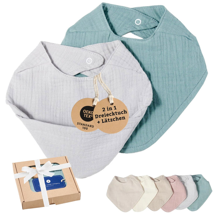 Musselin Lätzchen-Set Grau & Mint