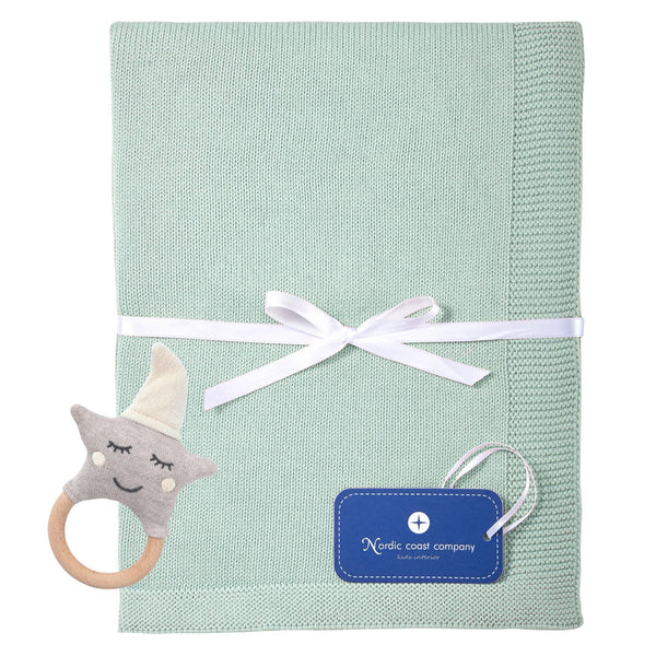 Geschenk Set Babydecke Mint + Rassel Natur | Nordic Coast Company