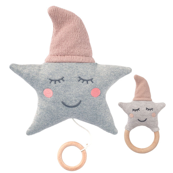 Baby Set "Stern" Spieluhr + Rassel Rosa| 100% Baumwolle | Nordic Coast Company