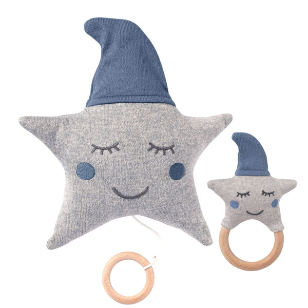 Baby Set "Stern" Spieluhr + Rassel Blau | 100% Baumwolle | NordicCoast