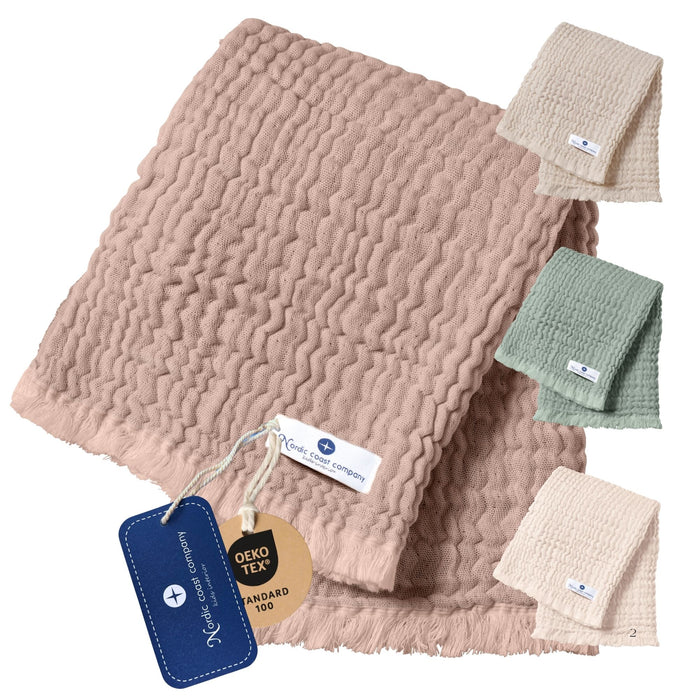 Musselin Fransendecke Altrosa