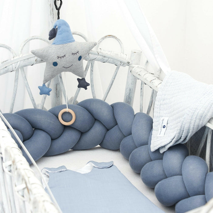 Tresse de lit en coton tricoté étroit bleu
