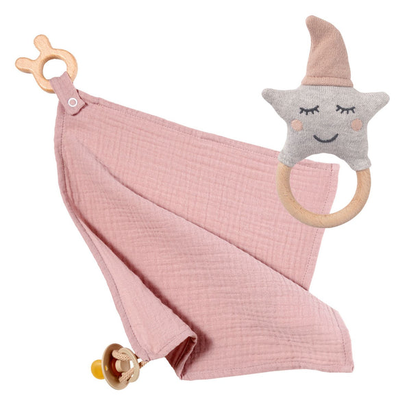 Baby Geschenk Rassel und Kuscheltuch Rosa | Nordic Coast Company