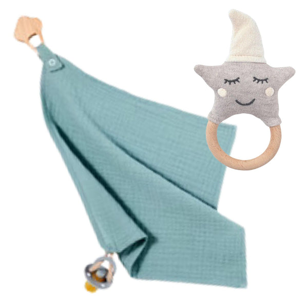 Babygeschenk Set Schnullertuch + Rassel Mint Natur | Nordic Coast