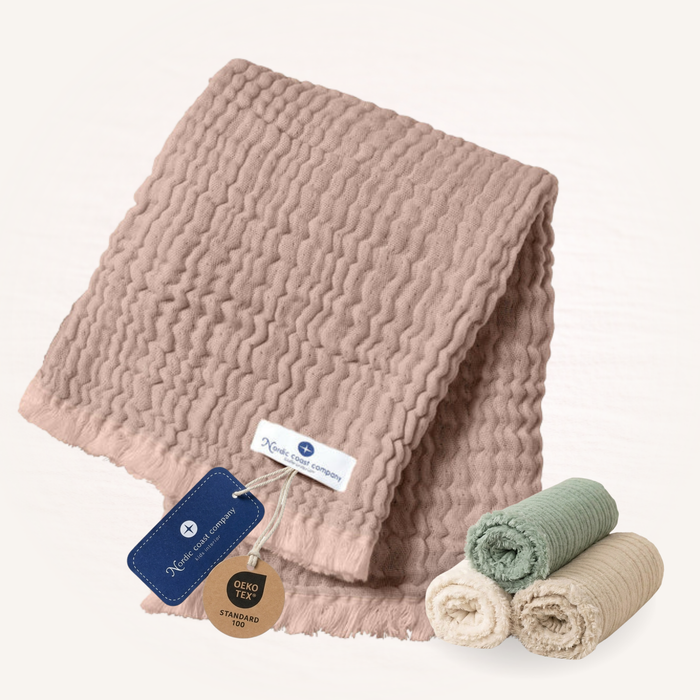 Muslin blanket fringes old rose