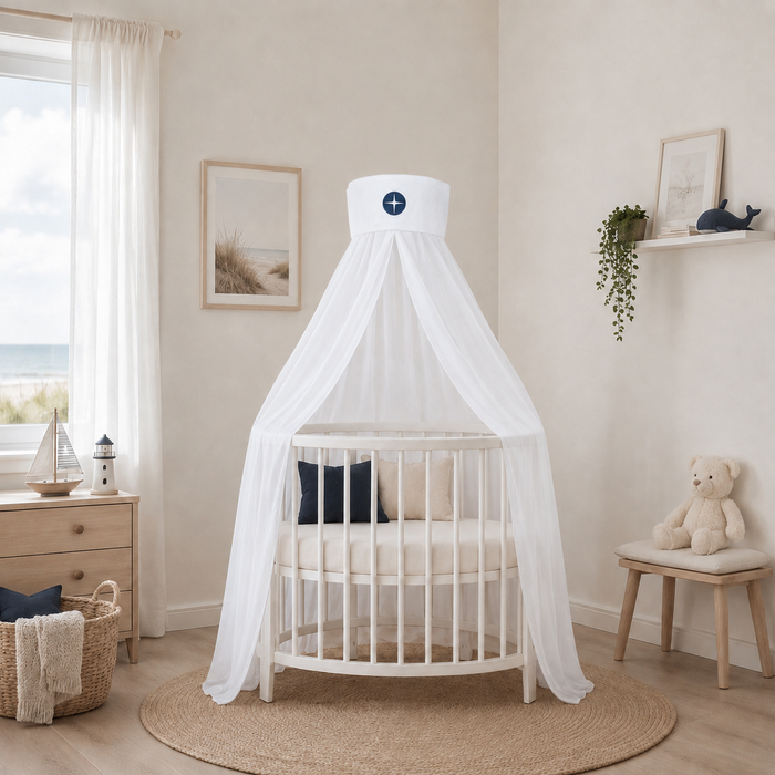 Baby bed canopy white dark blue