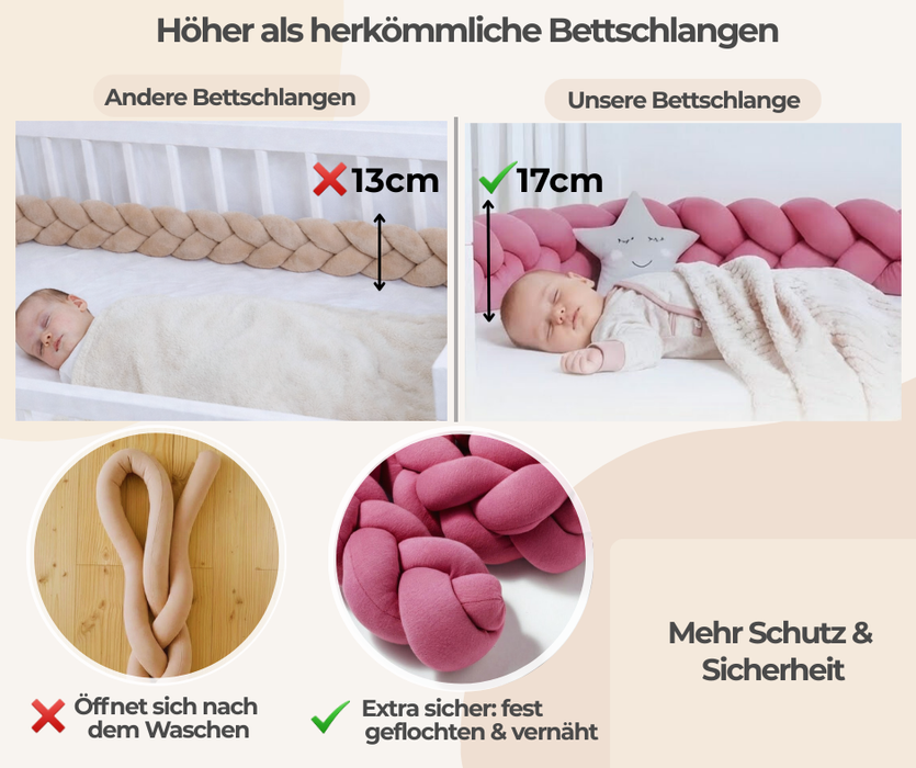 Bettschlange geflochten beere lila rosa im Vergleich