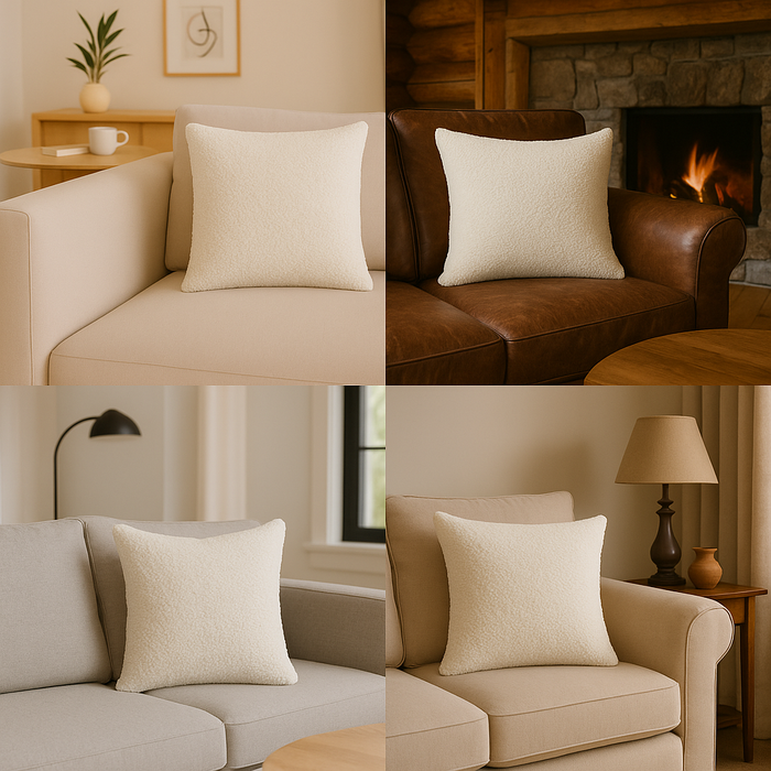 Bouclé Kissen Teddystoff Creme 50x50cm.