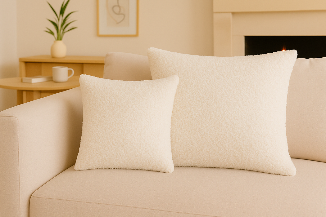 Teddykissen Bouclé Zierkissen Creme 40x40cm