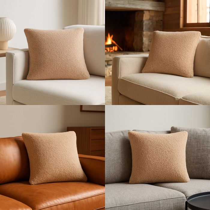 Teddy Fellkissen Beige 50x50cm.