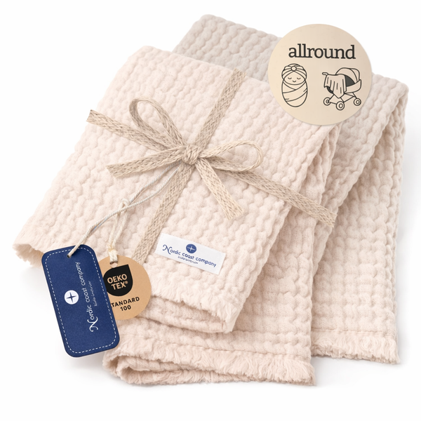 Geschenkset Fransendecke Musselin Puder Beige | Nordic Coast Company