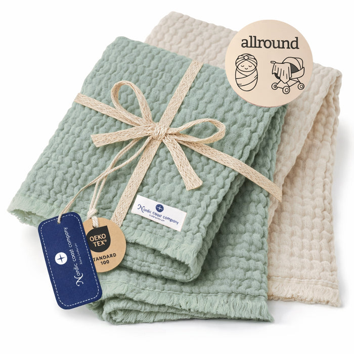 Baby Geschenk Set Musselin Decke Mint/Beige