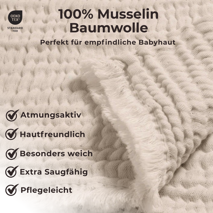 Musselindecke Baby Beige saugfähig 4 lagig