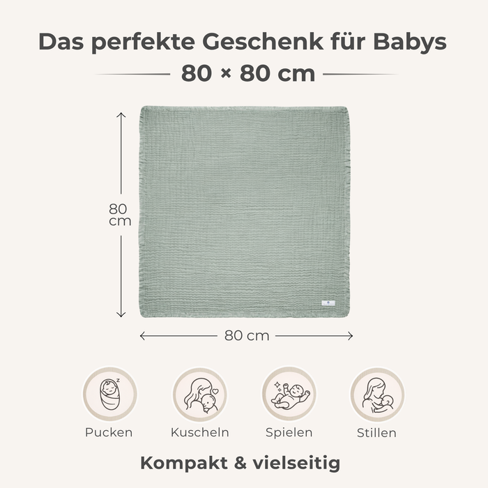 Musselindecke Baby Mint 80cm
