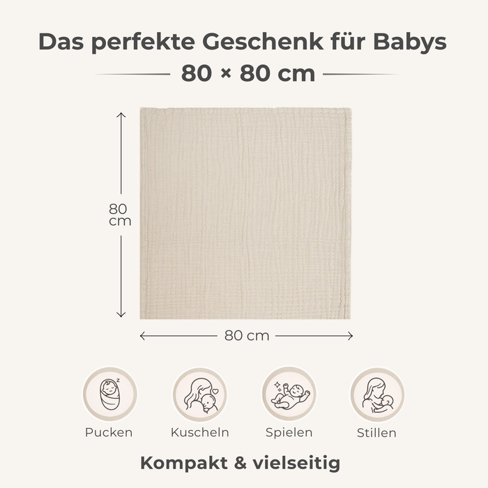 Musselindecke Baby Natur 80x80cm