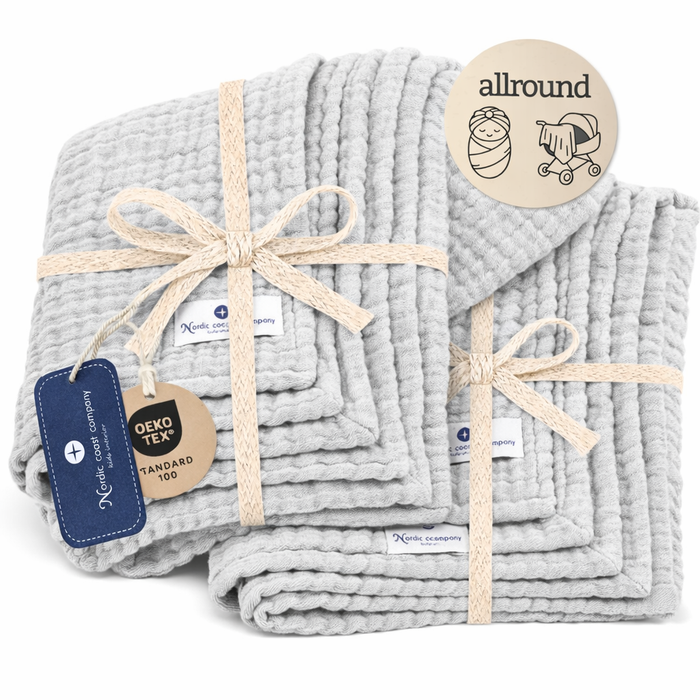 Baby Geschenkset Musselindecke Grau