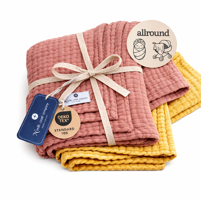 Babygeschenk Set Musselindecke Kupfer/Curry