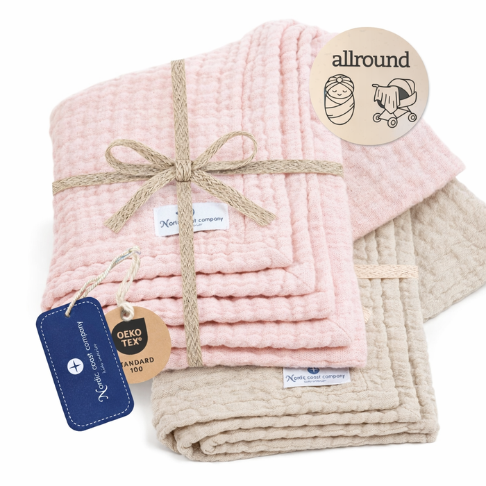 Baby Geschenk Set Musselindecke Rosa/Natur