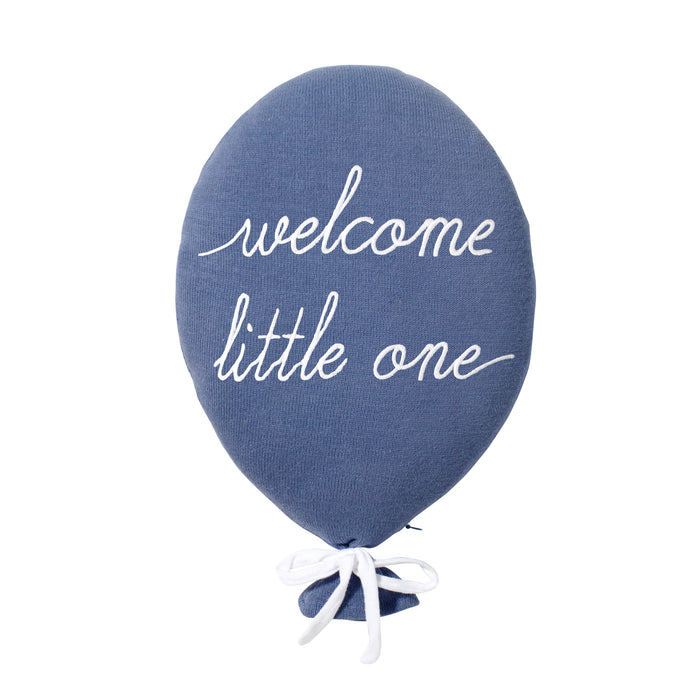 Coussin bébé coton tricoté ballon "Welcome Little One" Bleu