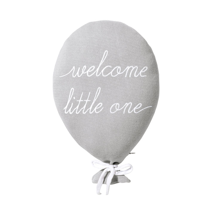 Coussin bébé coton tricoté ballon "Welcome Little One" Gris