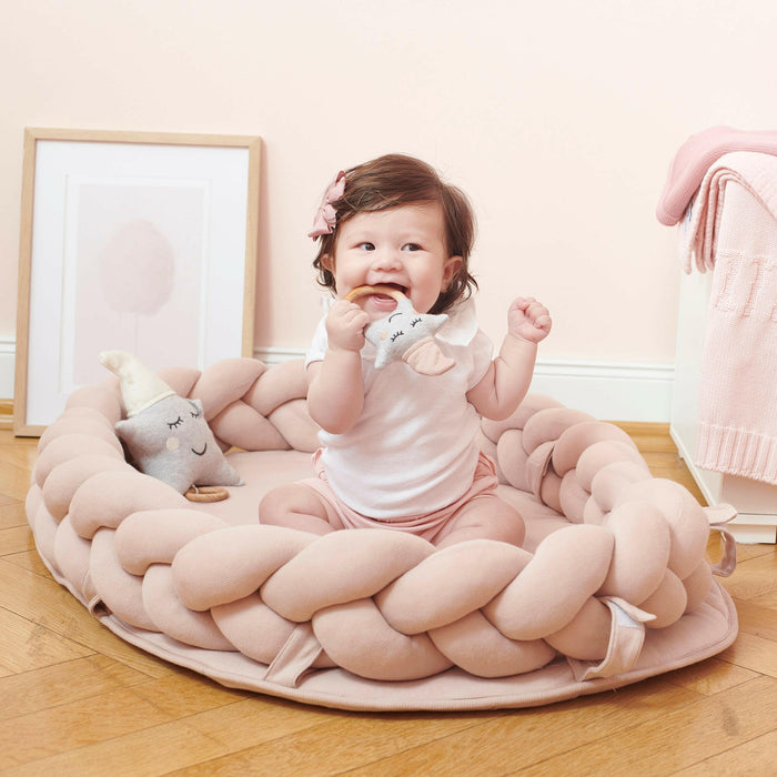 Tour de lit bébé coton tressé rose